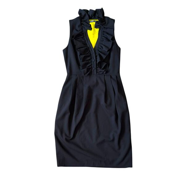 Andrew Marc Black Midi Dress Sleeveless Ruffle Tank Dress Size 2 Career Work - Picture 1 of 11